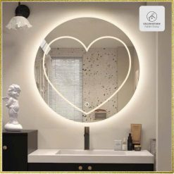 Gương led trang điểm nhà tắm hình trái tim 3 loại ánh sáng GNT007